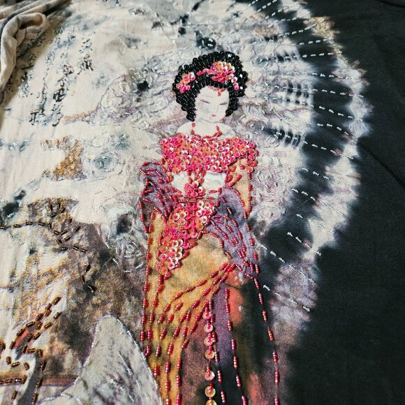Talk of the Walk Cardigan Womens 1X Beaded Sequin Geisha Girl Tie Dye Duster - Picture 8 of 16